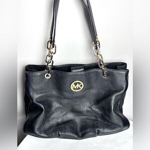 Michael Kors Tote Fulton Chain Black SOFT Pebbled Leather Shoulder Bag Tote